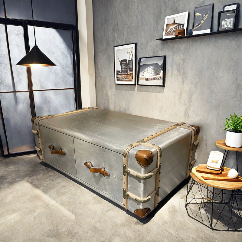 Table basse industrielle avec extérieur en aluminium