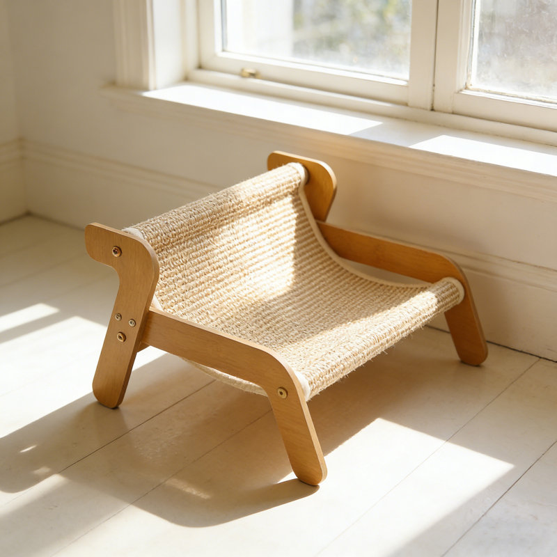 Lit pour chat d'intérieur surélevé avec tapis à gratter