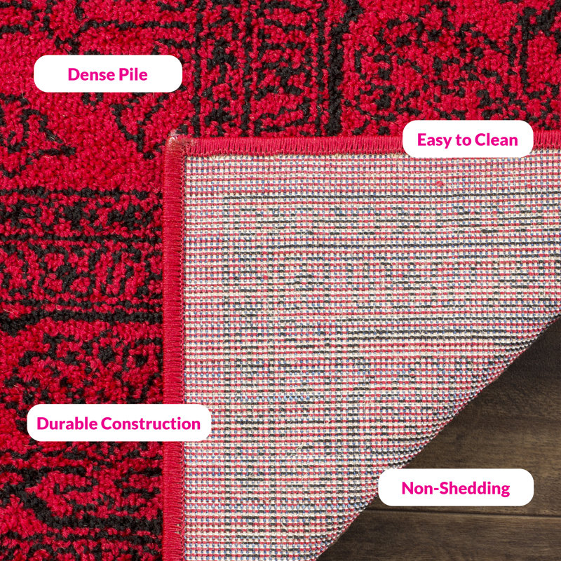Tapis oriental rouge / noir Nicarla, Rectangle 5 pi 1 po x 7 pi 6 po