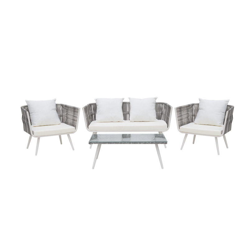 Bromyard 4 - Person Seating Group with Cushions, Grey/Off White