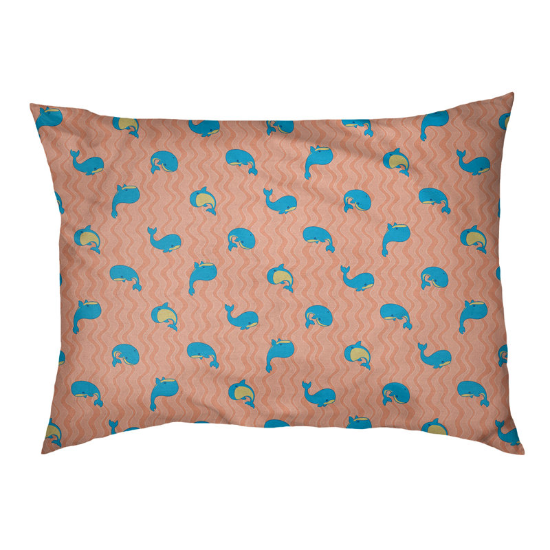 Coussin pour chien Campion Whales, Grand (l 42,5 po x P 32,5 po x H 14 po), Saumon clair / bleu ciel profond