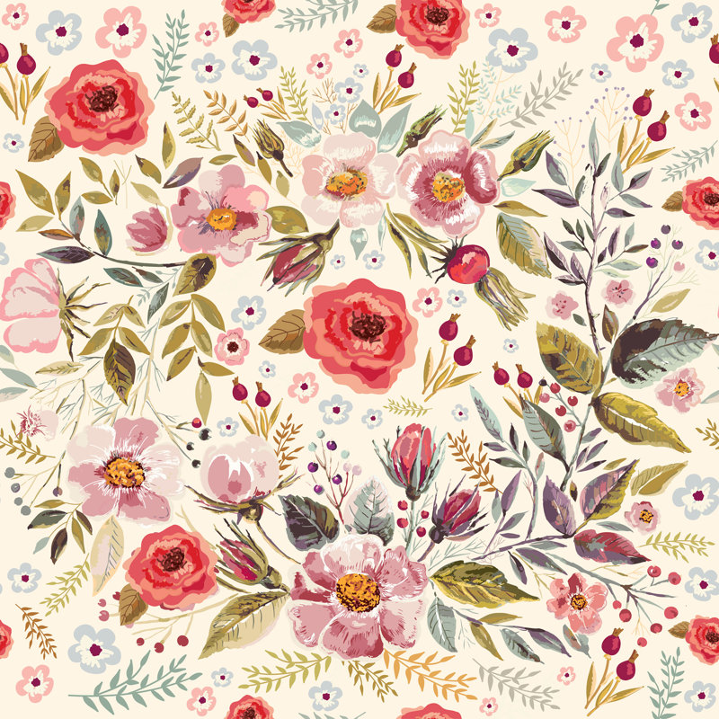 Rouleau de papier peint pelez et collez Red Field Flowers, L 24 po x L 100 po