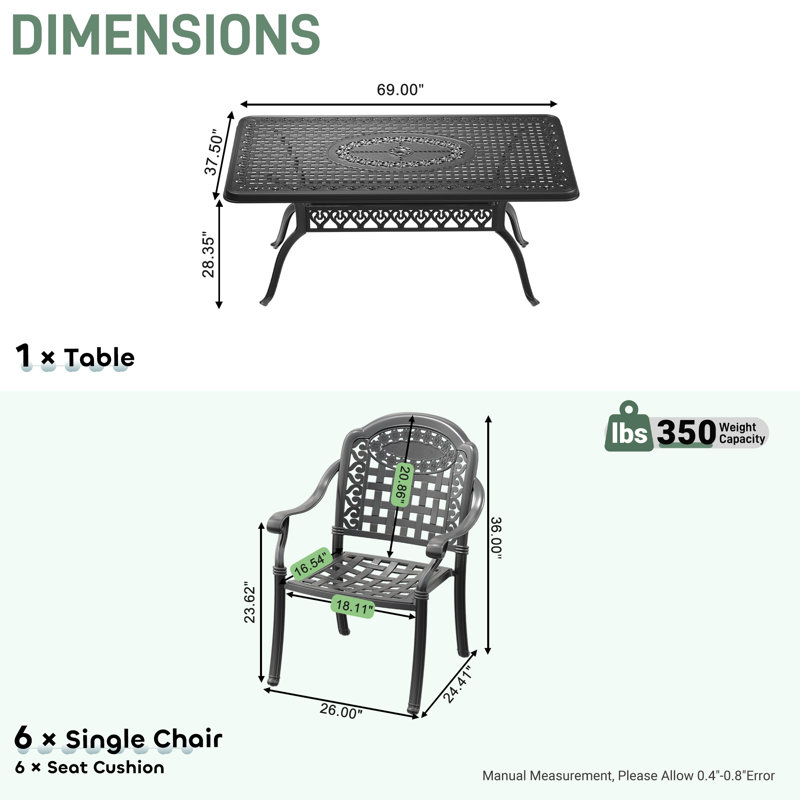 Shawntaya 6 - Person Patio Dining Set with Rectangular Table , Cushions Included