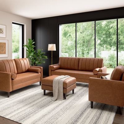 Canapé de 77 W, causeuse de 54 W, fauteuil d'appoint de 32 W et repose-pieds avec rangement