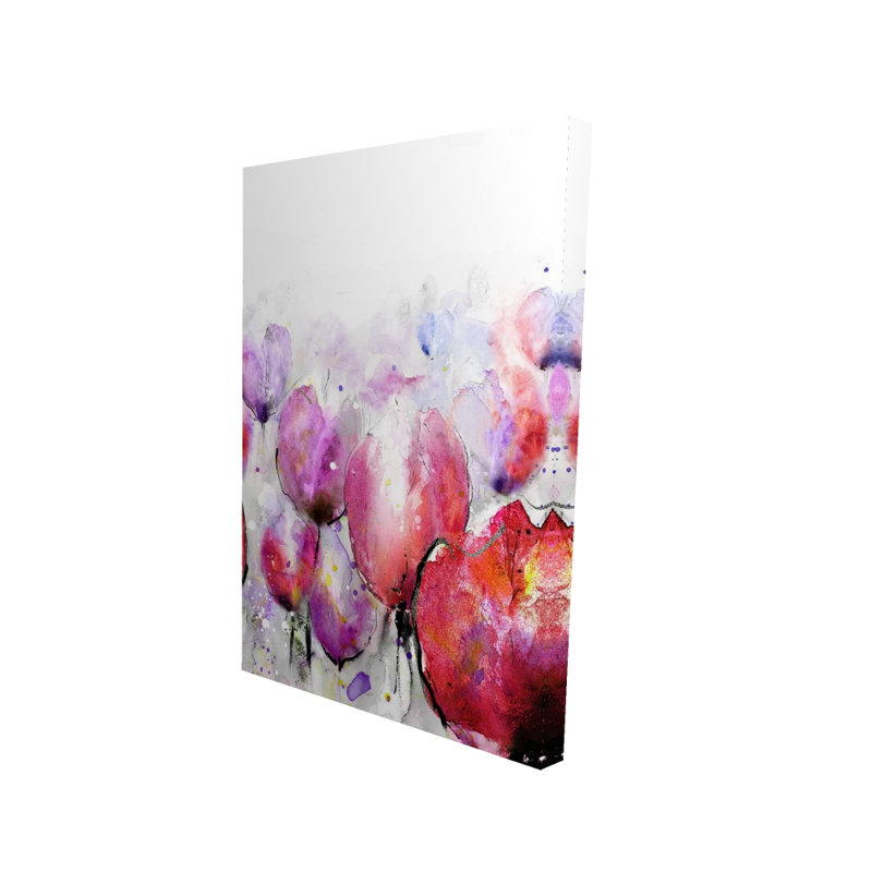 Champ de tulipes roses - Toile botanique contemporaine pour la décoration intérieure, H 36 po x l 24 po