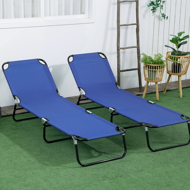 Chaises longues pliantes 2 pièces avec dossier inclinable à 5 niveaux, structure en acier pour le bronzage et la détente en plein air