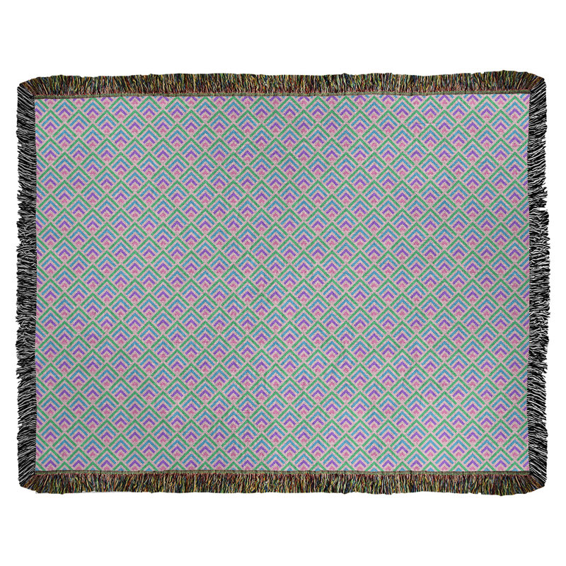 Couverture en coton tissé Katelyn Elizabeth, L 37 po x L 52 po, Vert /Bleu / Rose