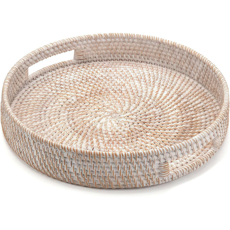 Handwoven Rattan Nesting Tray Set of 3 with Handles for Serving & Decor
