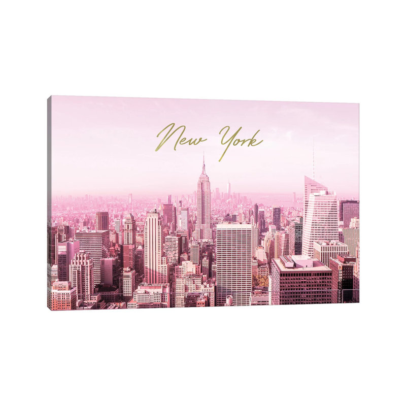Pink New York - Print on Canvas, 20.32cm H x 30.48cm W x 1.91cm D, Wrapped Canvas