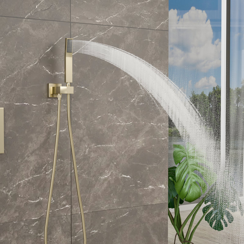Shower Head System, 10 Inch Stainless Steel Square Wall Mounted Rainfull Shower Combo with Valve, Gold Brushed