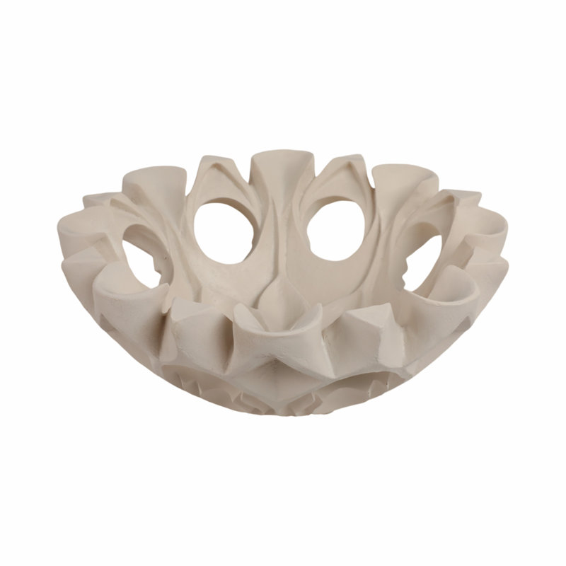 Decorative Bowl Polyresin Sculpted Petal Accents Openwork Carved Design Floral Motif Curved Rim Artistic Detailing Lightweight Durable Textured Surface Contemporary Decorative Home Accent Bowl
