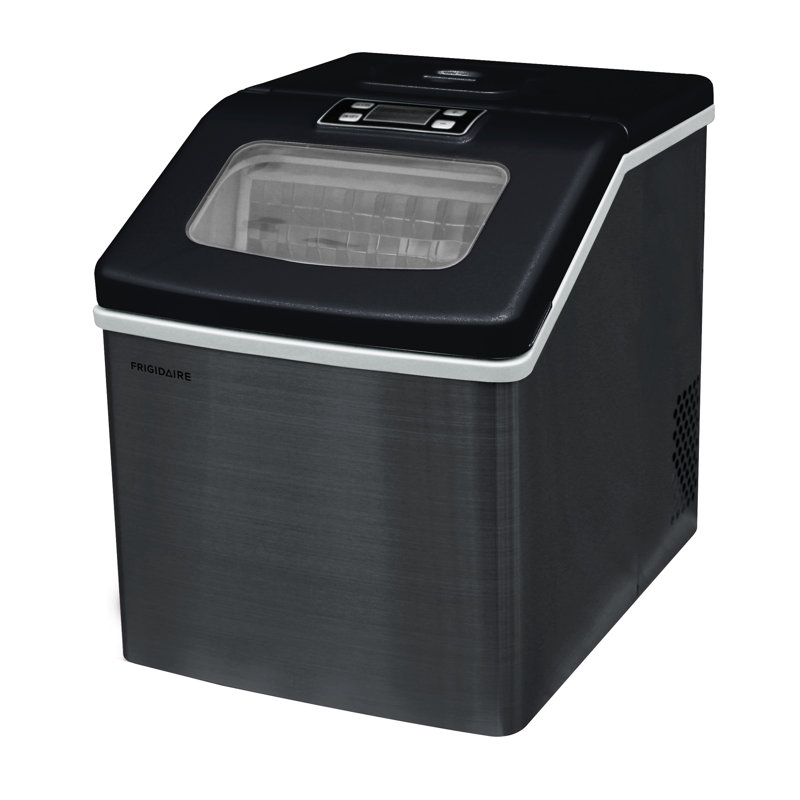 Frigidaire Countertop Stainless Steel Ice Maker with Transparent Window, Clear Ice Cube Maker, 40 lbs., Black Stainless