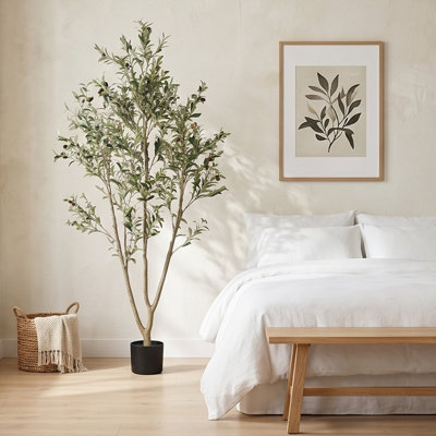 6ft Artificial Olive Tree in Black Plastic Pot