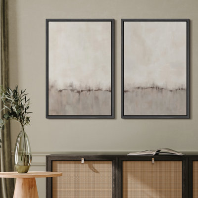 Duotone Tan Abstract Landscape Minimalist Neutral Framed Canvas 2 Pieces Print Modern Artworks