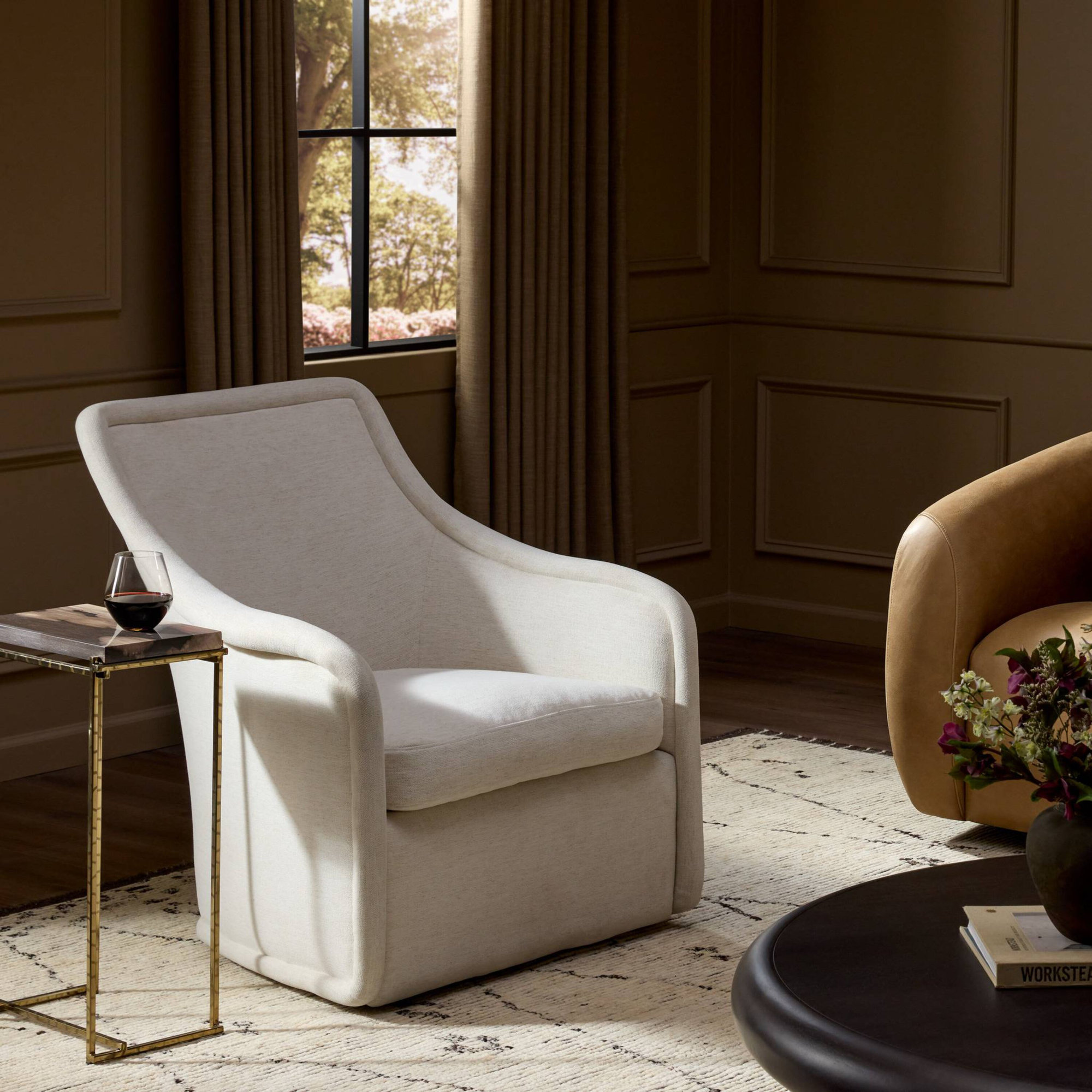 Upholstered Swivel Wingback Chair, Crypton Nomad Snow