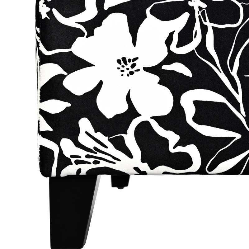 Charmant rangement multifonctionnel avec une finition rembourrée de luxe, convient à la chambre à coucher - floral noir, 38,53 po de profondeur, 18,68 de largeur, 16,7 po de hauteur pratique, télécommandes à compartiment caché