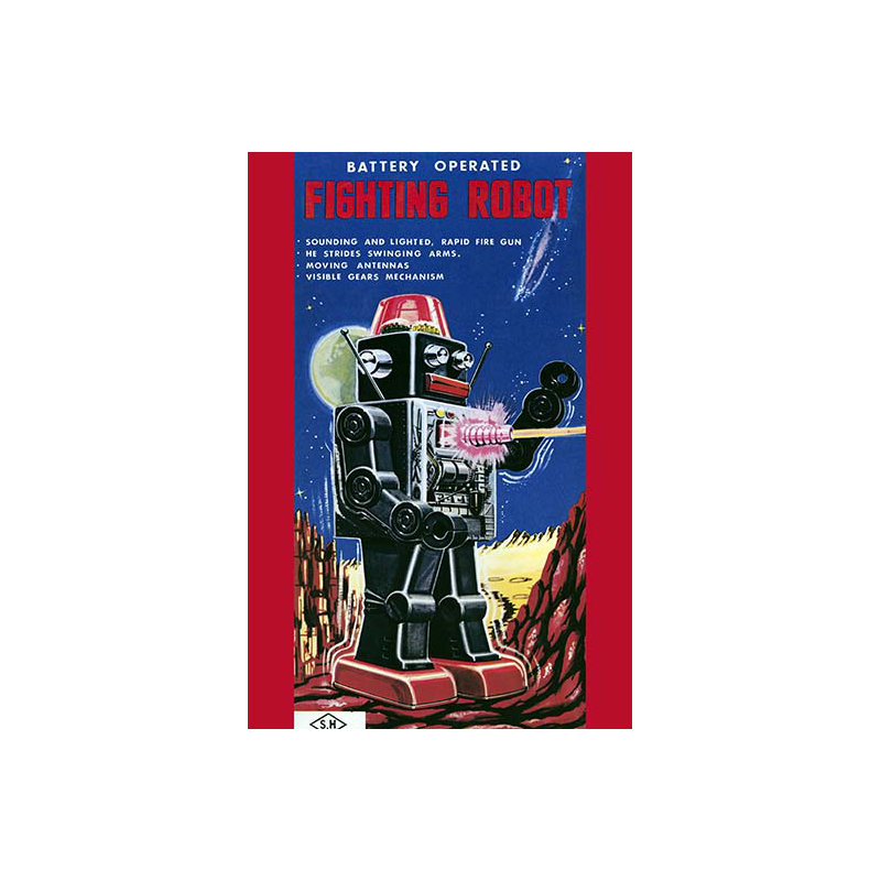« combat robot », affiche rétro, H 30 po x l 20 po x P 1,5 po