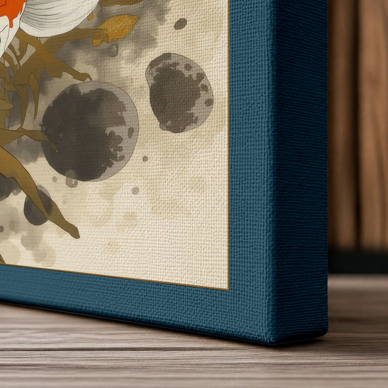 Koi in Motion Japandi - Wrapped Canvas, 18x12 - 45.7 x 30.5 cm, Teal Border