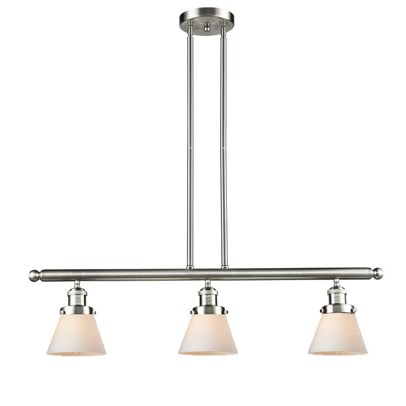 Cone 3 Light Stem Hung Island Light, Smoked, 36" H x 36" W x 5" D, Brushed Satin Nickel