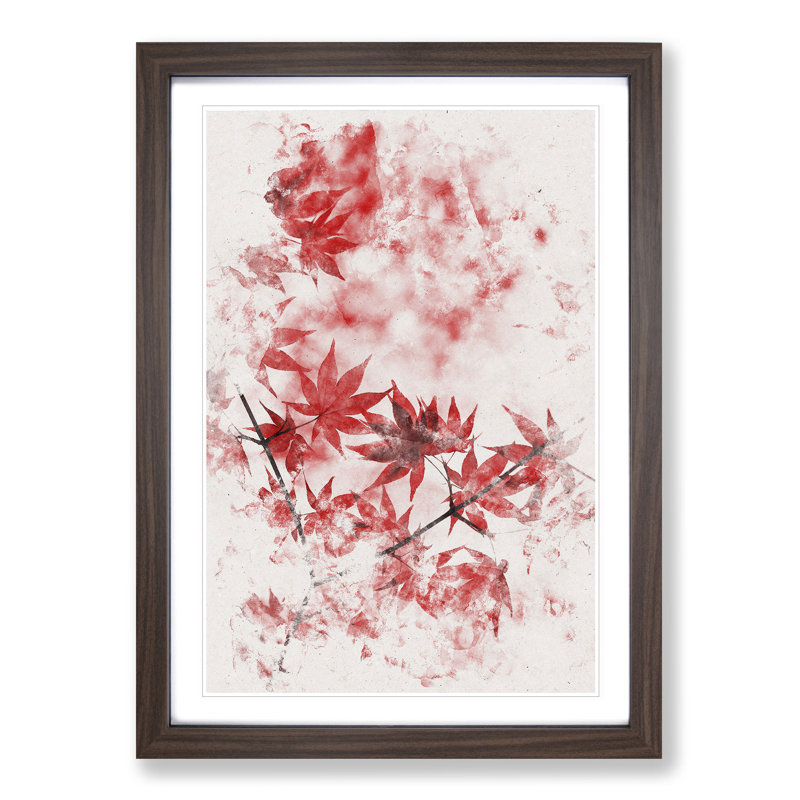 Red Leaves of a Maple Tree - Picture Frame Painting Print, Walnut Framed, 33cm H x 24cm W x 2cm D