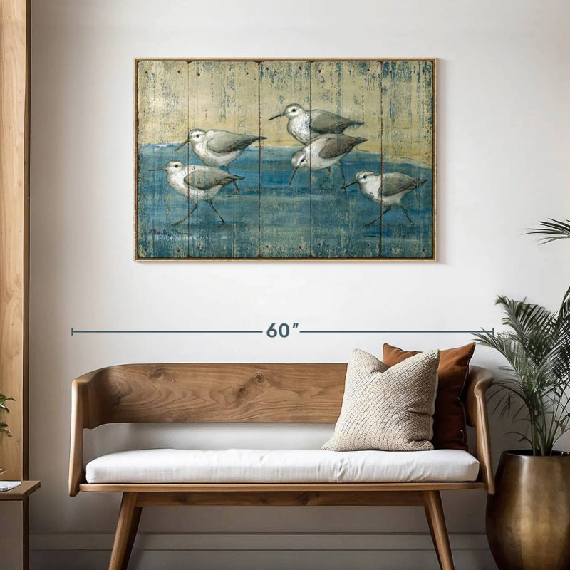 Sandpipers patiné à l'huile, Cadre flottant en bois naturel, 43 po x 29 po