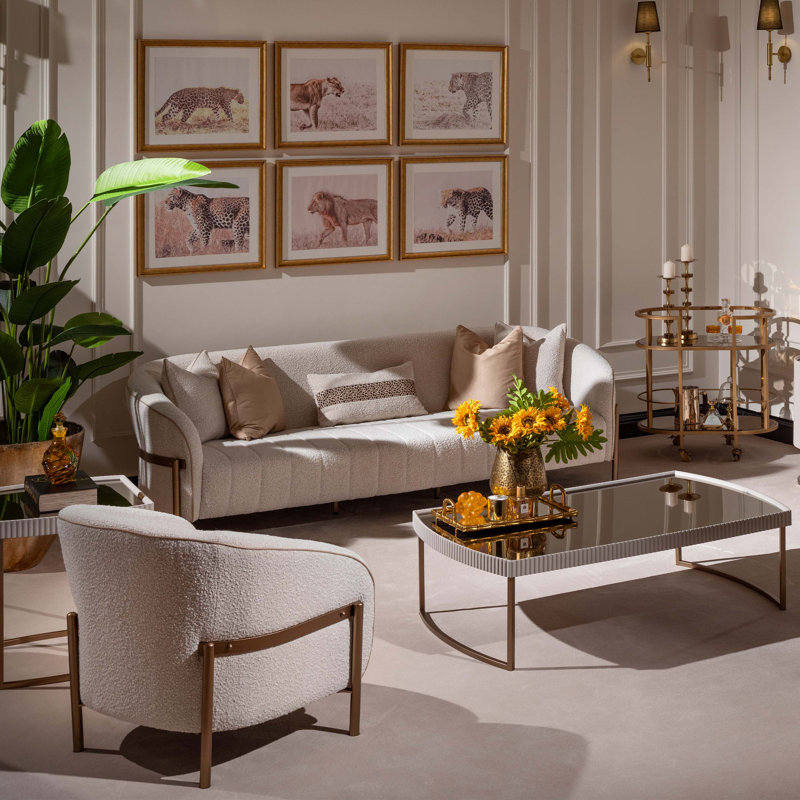 Lisbon Bouclé Accent Chair - Oyster/Matte Bronze