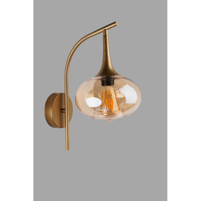 Elegant Honey & Gold Wall Lamp, Metal Body, 15.7 x 10.2 inches | IP20 Rated, E27 Socket (Max 40W) | Stylish Lighting for Living Room, Bedroom, & Hallway | Modern Design with Glass Cap, Perfect Accent Piece