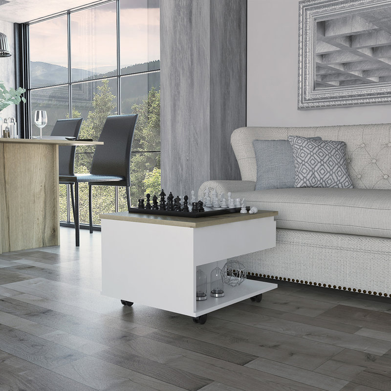 Luanda Lift Top Coffee Table, Casters, One Shelf, Natural, White