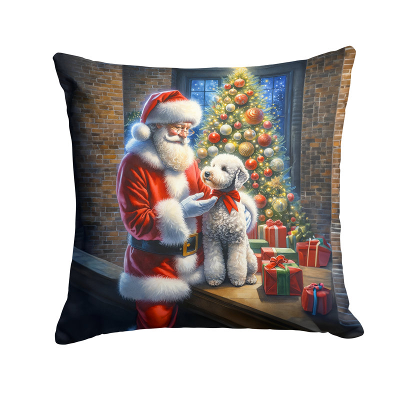 Coussin Bedlington Terrier and Santa Claus, H 14 po x l 14 po