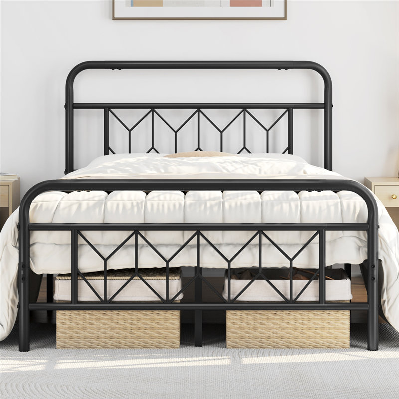 Modern Metal Bed Frame with Vintage Headboard, Double (4'6), Black