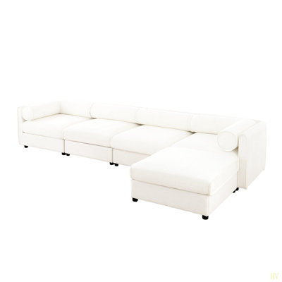 Modular Sectional Sofa With Storage, Cylindrical Backrest And Armrests Deep Comfortable Seating,Durable And Supportive For Living Room,4 Seat L- Shaped Sofa