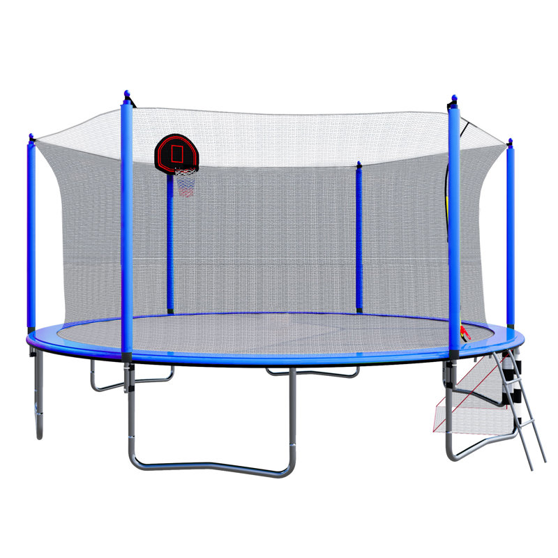 Trampoline 16 pi avec pompe à panier de basketball et échelle avec but de soccer - bleu, Bleu