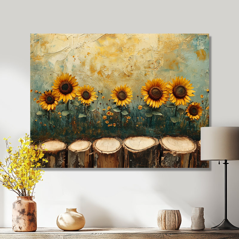 Dello Sunflowers Landscape Above Wood Slide III - Sunflowers Large, art mural, H 34 po x l 44 po, Ne pas appliquer