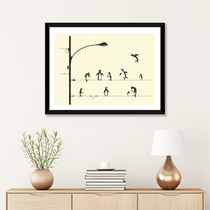 «Penguins on a Wire», art encadré, H 16 po x l 24 po x P 1 po, Black Framed Fine Art Paper