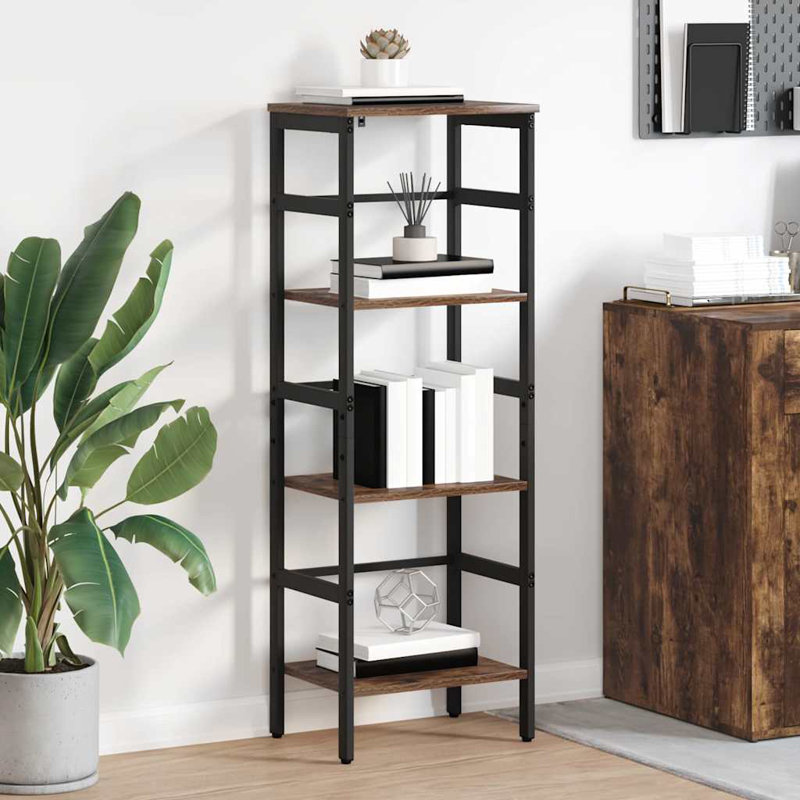 Steel Etagere Bookcase, Smoked Oak, (3 Shelves) 115cm. H x 40cm. W x 29.5cm. D