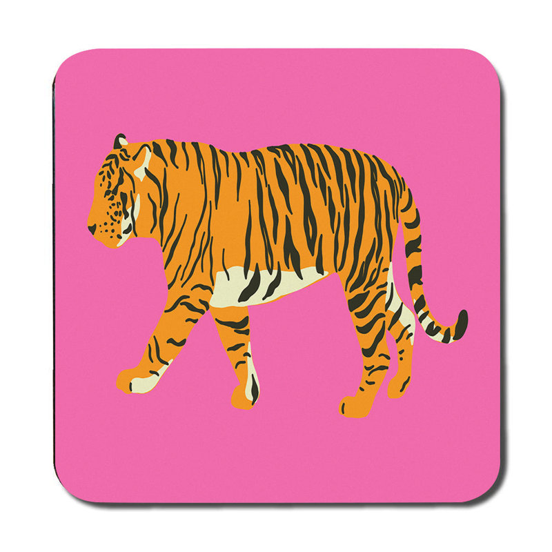 Tiger Placemat and Coaster Set Pink Background Kitchen Decor