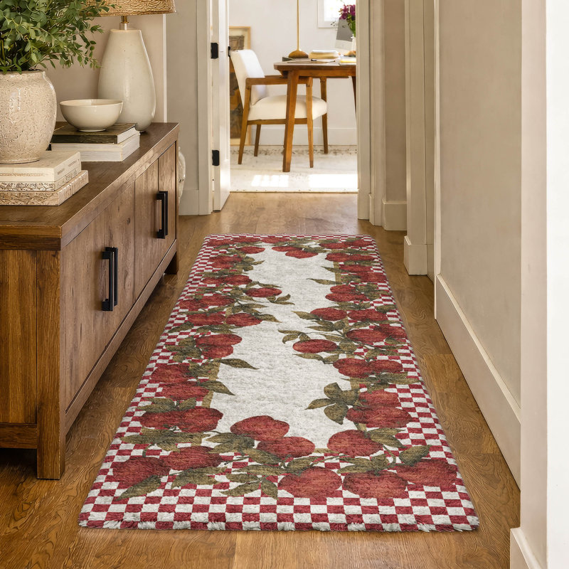 Premium Machine Washable Dream Shag ADS164 Apple Border Rug, 2'3" x 7'6" Runner