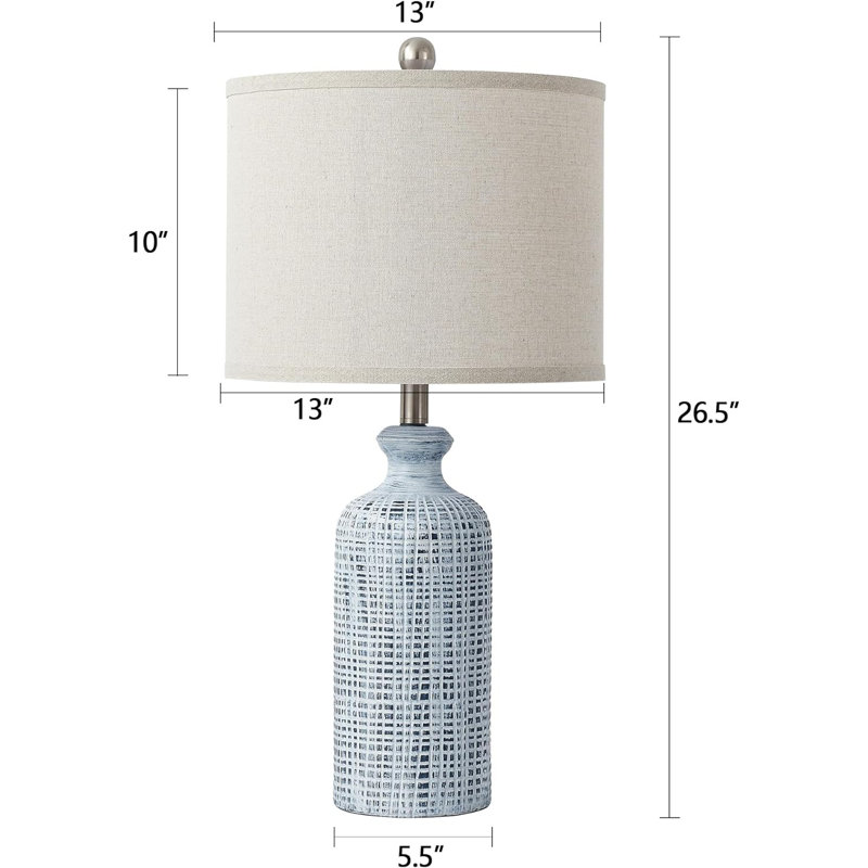 Set of 2 Blue and White Ceramic Table Lamps with Linen Shades