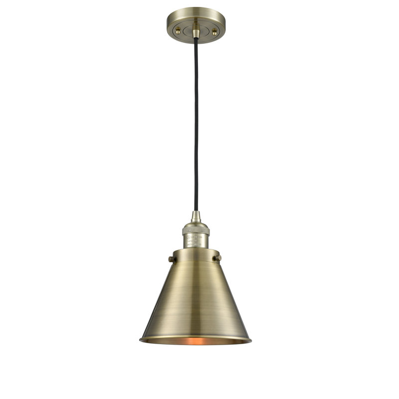 Luminaire suspendu conique à 1 lumière Donovan, Laiton antique, Laiton antique, Ampoule DEL 6 watts Vinage