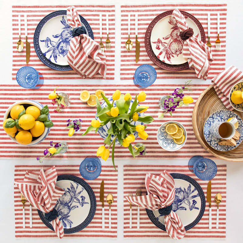 Red and White Striped Linen Table Runner 14 x 36 Inch