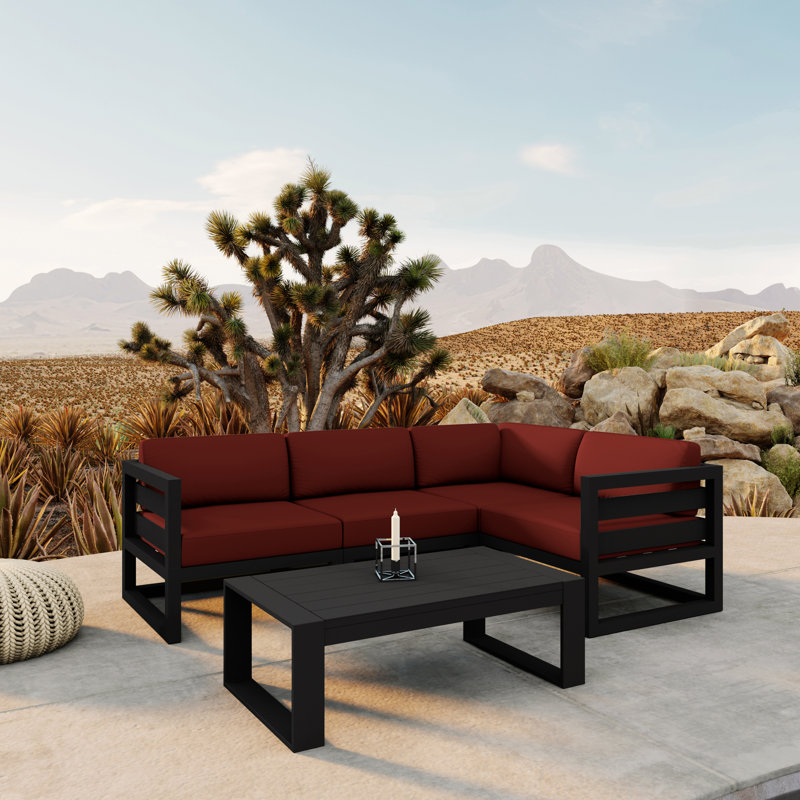 Avion 5 Piece Sectional Set - Black, Cast Silver Sunbrella®, Black