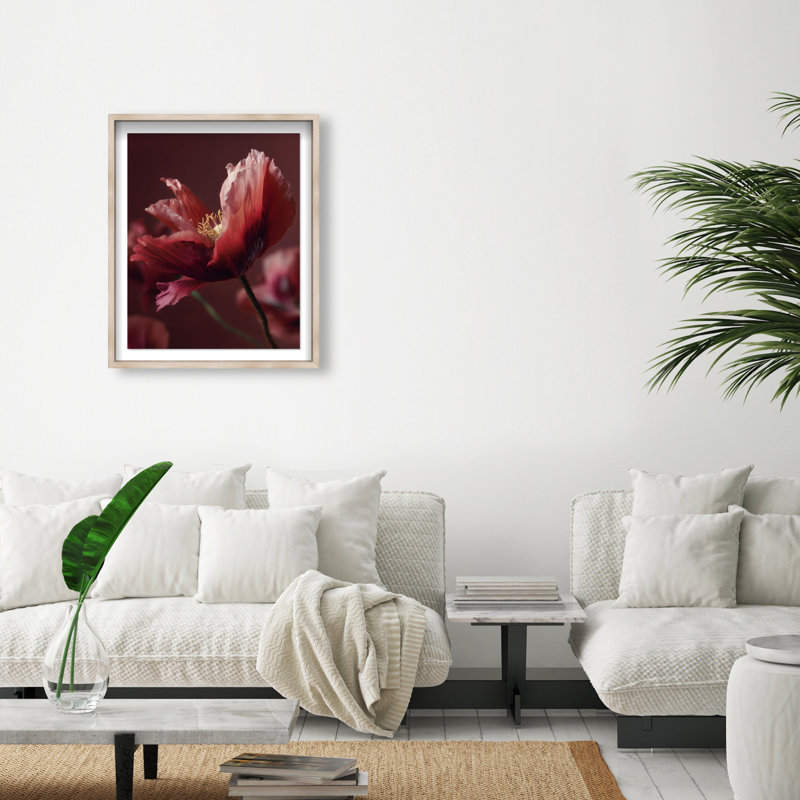 Merlot Blush Blossom II Framed Graphic Art, 21.5"H x 17.5"W, Natural Oak Shadowbox