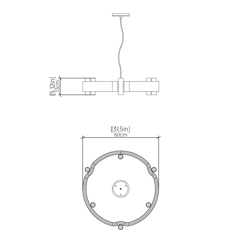 Flow 12 - Light Chandelier, Louro Freijó, 5.31" H x 31.5" W x 31.5" D