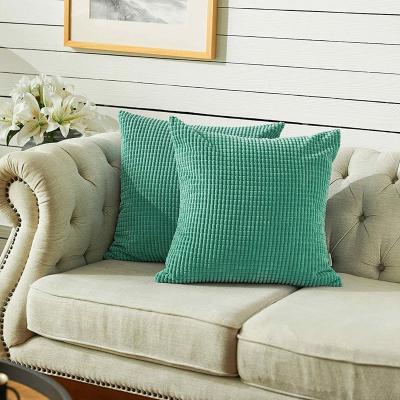 Housse de coussin carré à carreaux, Vert pin, 16 po x 16 po