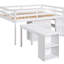 Lit mezzanine double blanc avec fonctions multiples, bureau à roulettes et armoire de bureau multifonctionnelle à trois niveaux avec rangement blanc, fabrication en bois de pin, nombreuses options