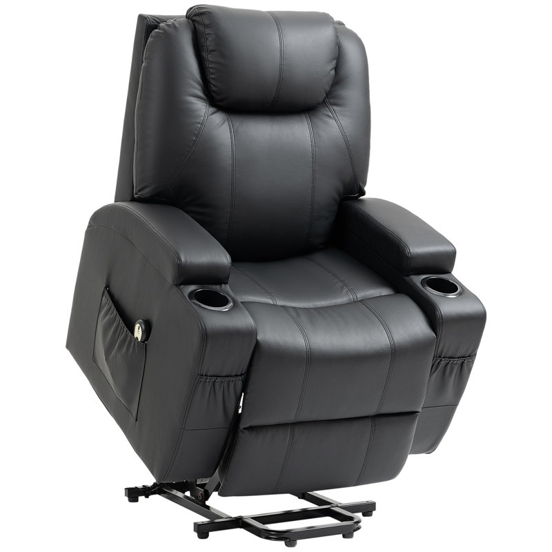 Faux Leather Lift Assist Recliner, Black Faux Leather