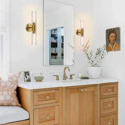 Applique murale moderne or moderne avec abat-jour en verre transparent, lampe de meuble-lavabo industriel à 2 lumières pour la salle de bain, le salon et le couloir