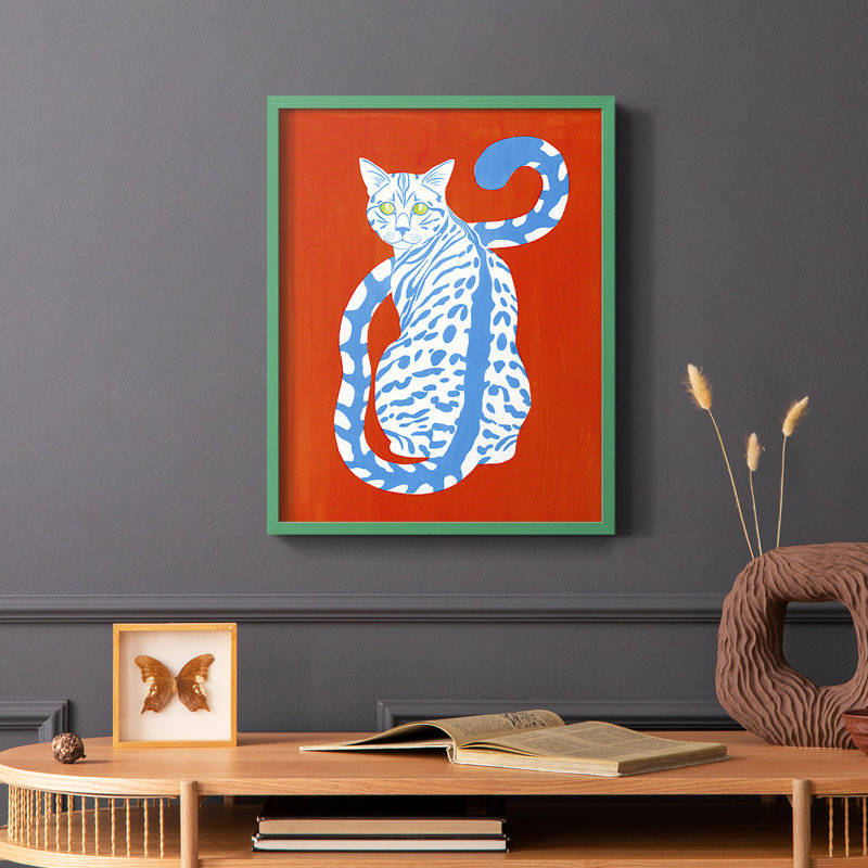 Complementary House Cat II Framed Print - Solid Wood, Green, 10" H x 8" W