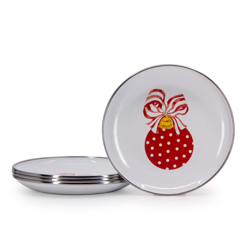 Golden Rabbit Enamelware Ornament 5.75" Appetizer Plates, Set of 4