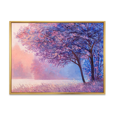 Automne, paysage mauve coloré - reproduction de cadre flottant sur toile
